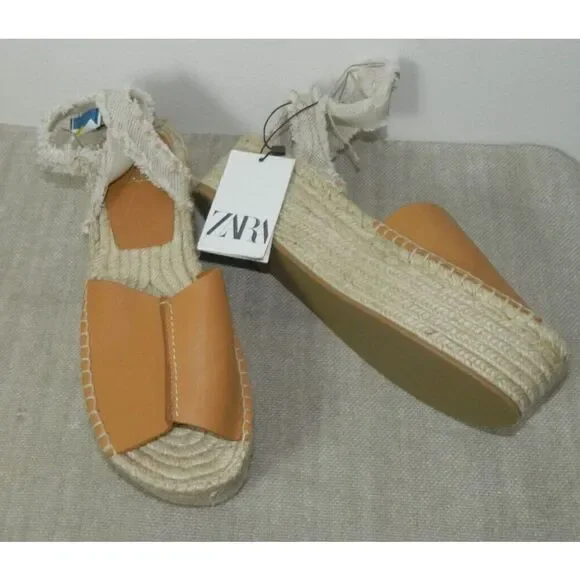 ZARA LEATHER FLATFORM SANDALS SIZE  8 US BROWN‎ - Picture 6 of 9